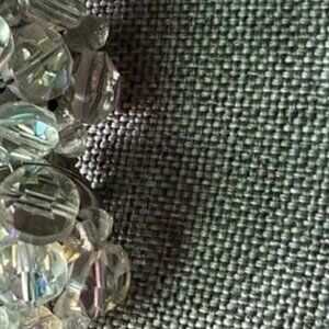 Vtg. Earrings AB Crystal Beaded Cluster Silver Tone Clip On MCM Cocktail Retro